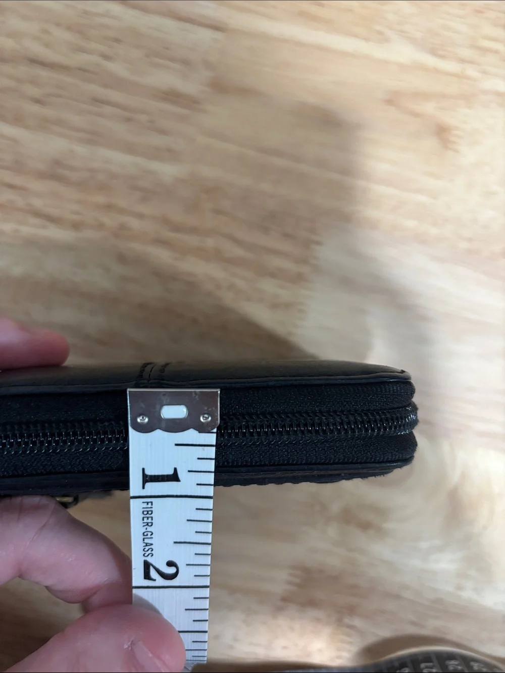 Fossil Black Leather Zip Card Wallet with Gold Accents